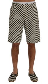 Dolce & Gabbana White Black Striped Hemp Casual Shorts -   -  Dolce & Gabbana.